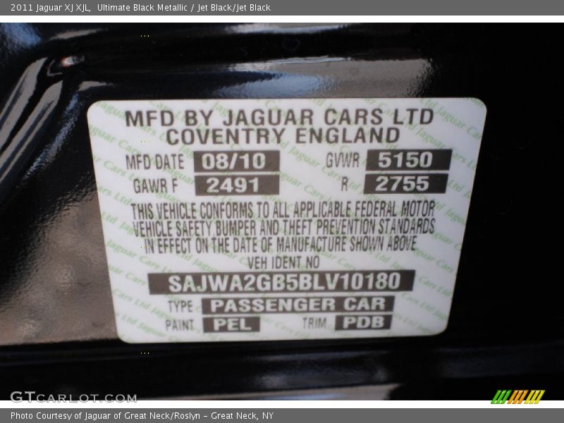 Ultimate Black Metallic / Jet Black/Jet Black 2011 Jaguar XJ XJL
