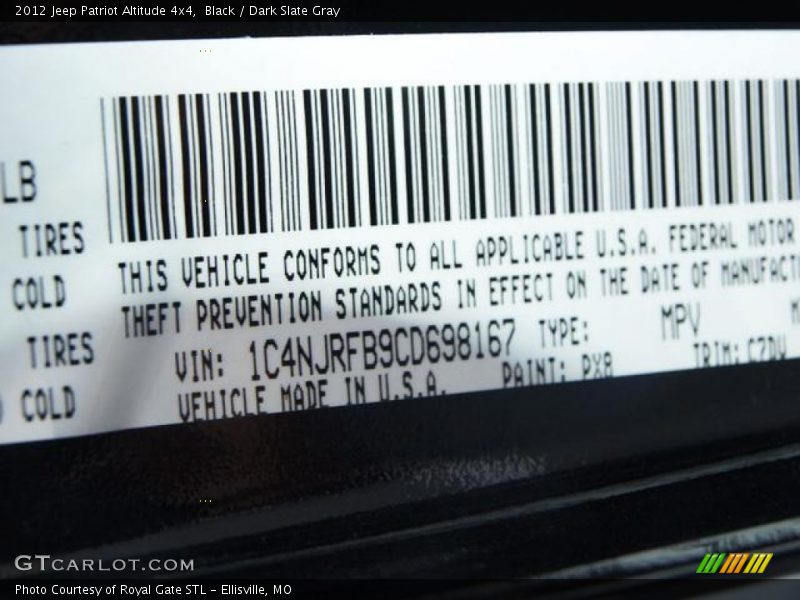 Black / Dark Slate Gray 2012 Jeep Patriot Altitude 4x4