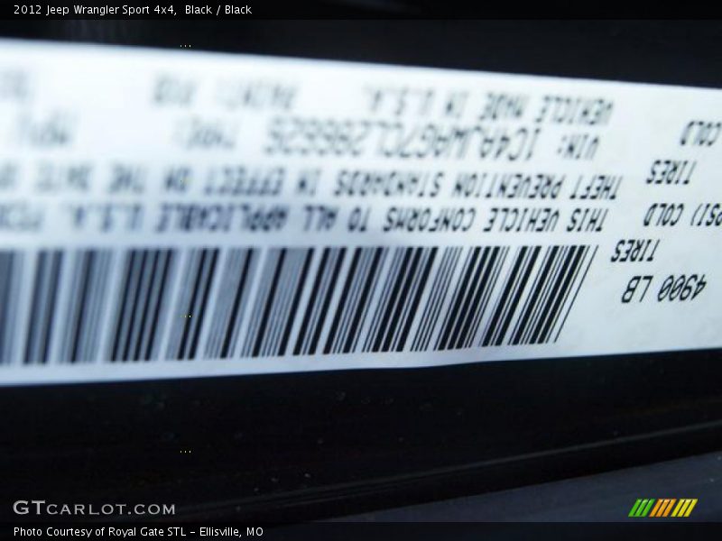 Black / Black 2012 Jeep Wrangler Sport 4x4