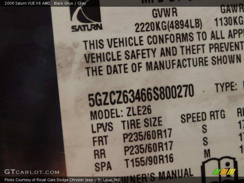 Black Onyx / Gray 2006 Saturn VUE V6 AWD