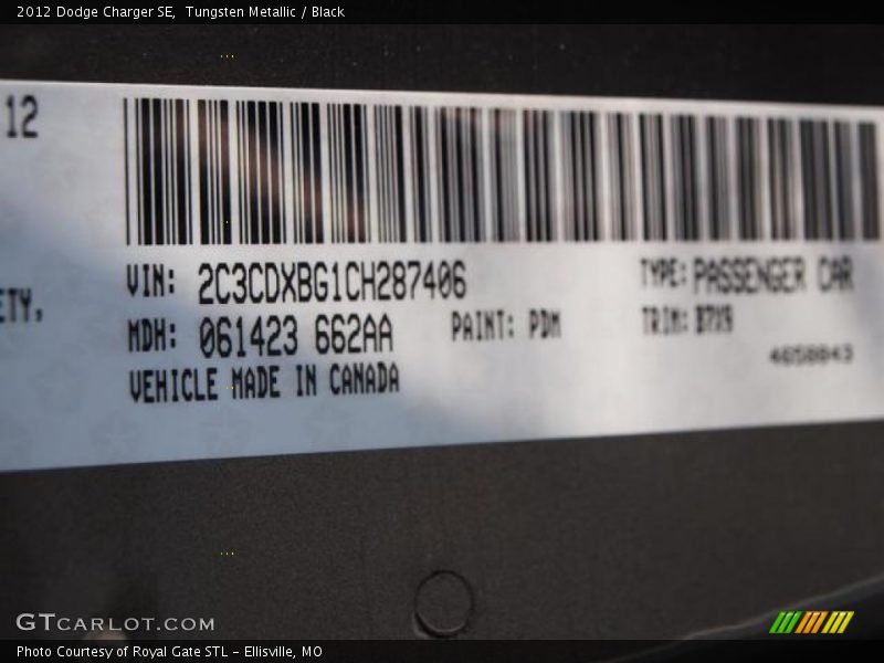 Tungsten Metallic / Black 2012 Dodge Charger SE