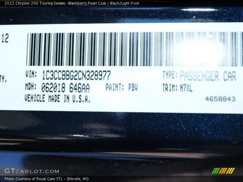 2012 200 Touring Sedan Blackberry Pearl Coat Color Code PBV