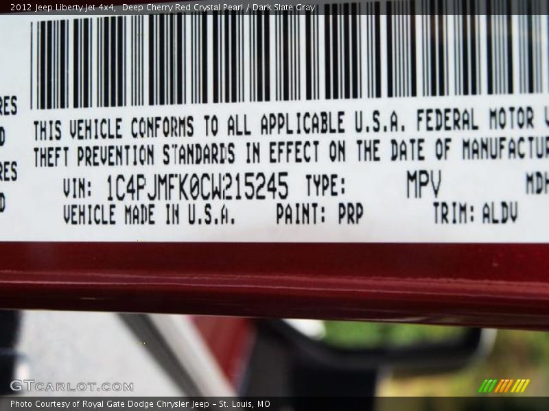 2012 Liberty Jet 4x4 Deep Cherry Red Crystal Pearl Color Code PRP