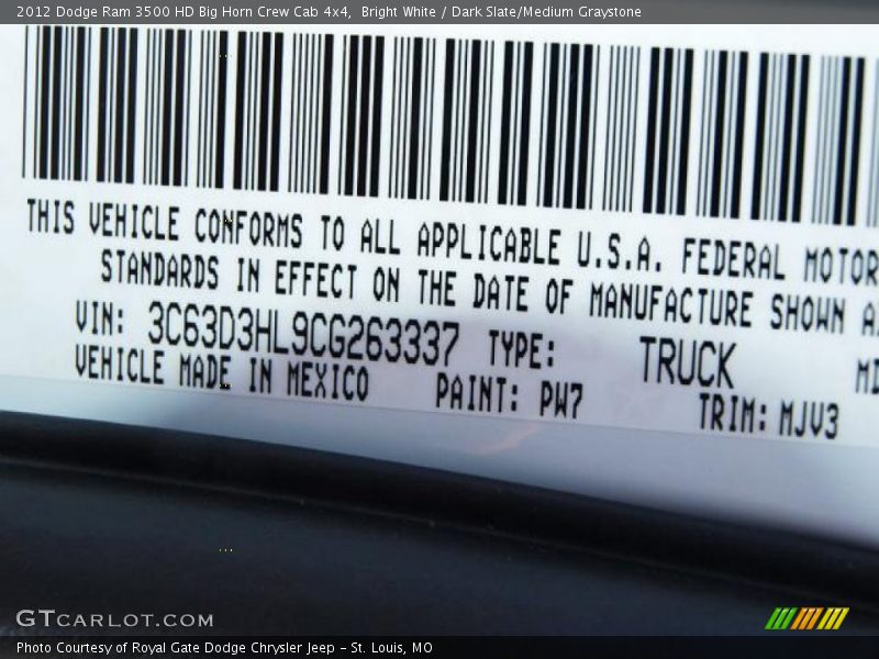 Bright White / Dark Slate/Medium Graystone 2012 Dodge Ram 3500 HD Big Horn Crew Cab 4x4