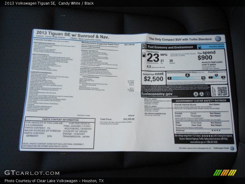 Candy White / Black 2013 Volkswagen Tiguan SE