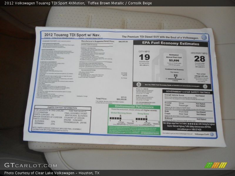 Toffee Brown Metallic / Cornsilk Beige 2012 Volkswagen Touareg TDI Sport 4XMotion