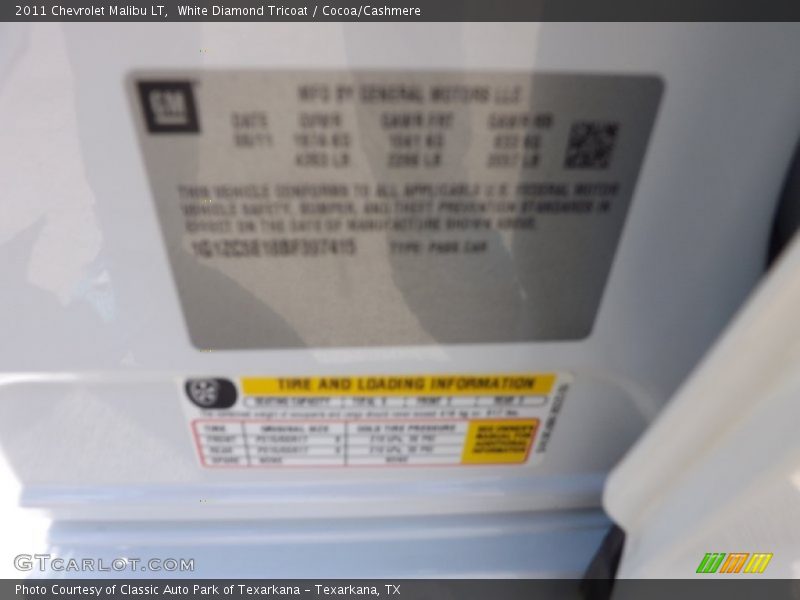 White Diamond Tricoat / Cocoa/Cashmere 2011 Chevrolet Malibu LT