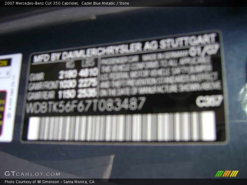 Cadet Blue Metallic / Stone 2007 Mercedes-Benz CLK 350 Cabriolet