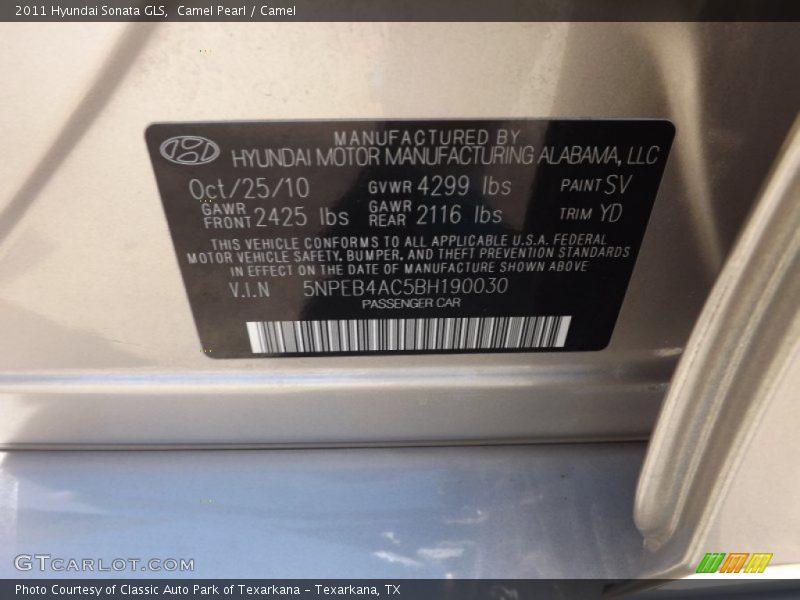 Camel Pearl / Camel 2011 Hyundai Sonata GLS