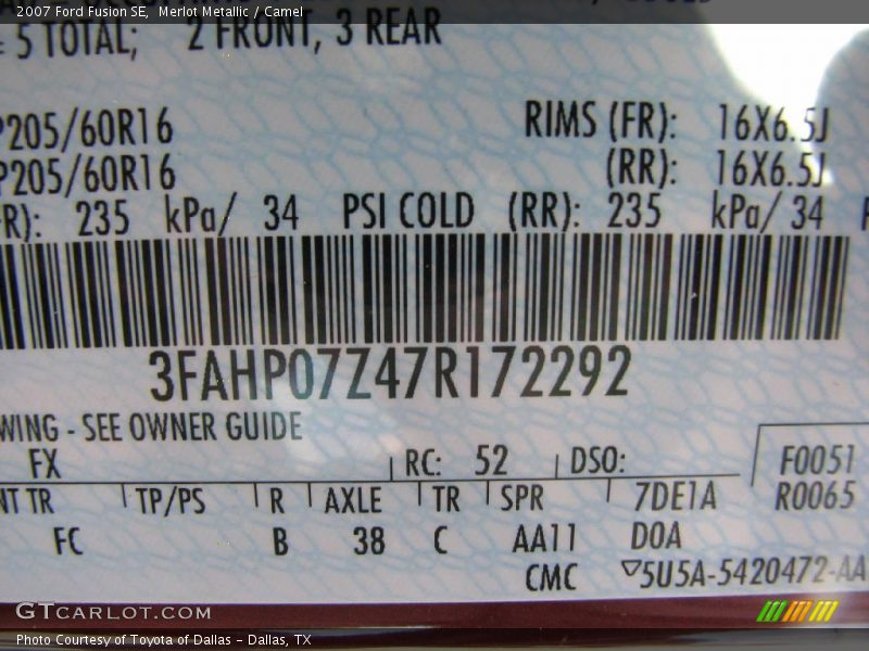 Merlot Metallic / Camel 2007 Ford Fusion SE