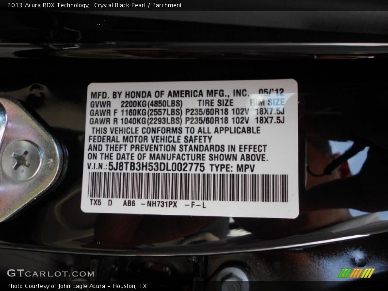 Crystal Black Pearl / Parchment 2013 Acura RDX Technology