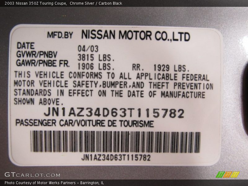 Chrome Silver / Carbon Black 2003 Nissan 350Z Touring Coupe