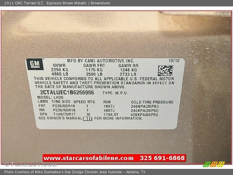 Espresso Brown Metallic / Brownstone 2011 GMC Terrain SLT