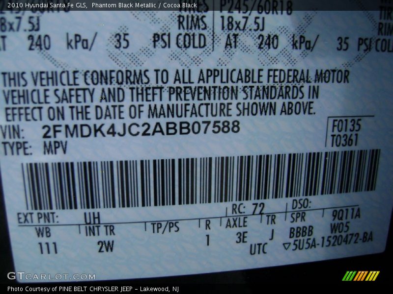 Phantom Black Metallic / Cocoa Black 2010 Hyundai Santa Fe GLS