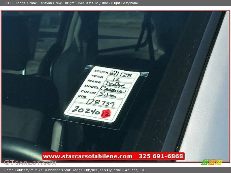 Bright Silver Metallic / Black/Light Graystone 2012 Dodge Grand Caravan Crew