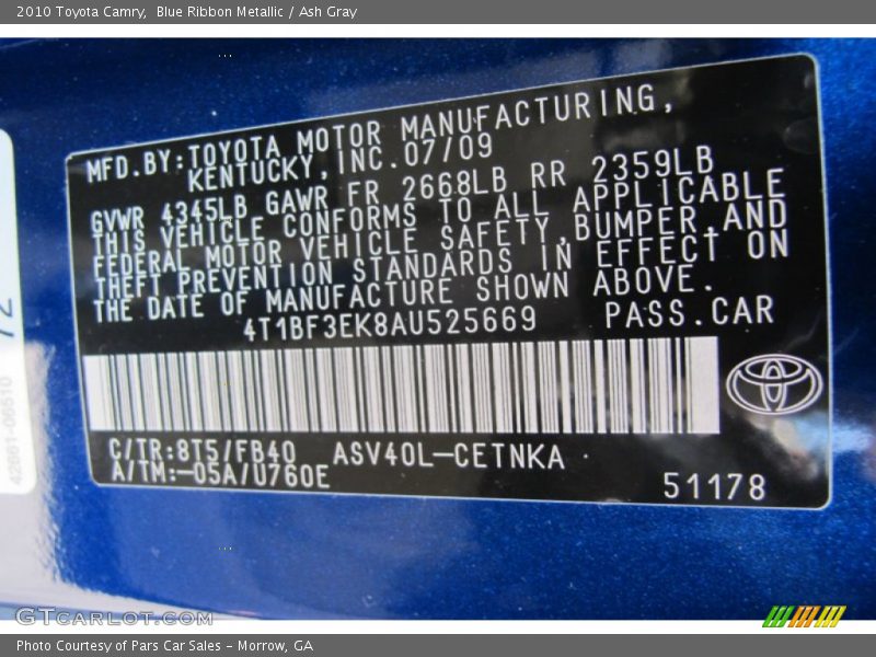 Blue Ribbon Metallic / Ash Gray 2010 Toyota Camry