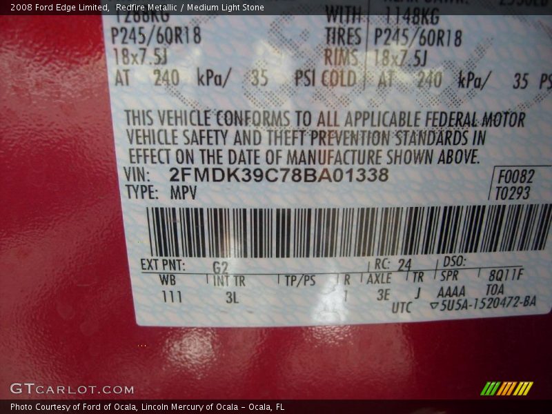 Redfire Metallic / Medium Light Stone 2008 Ford Edge Limited