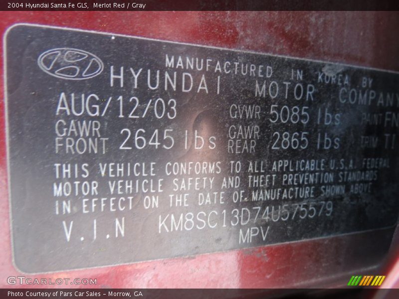 Merlot Red / Gray 2004 Hyundai Santa Fe GLS