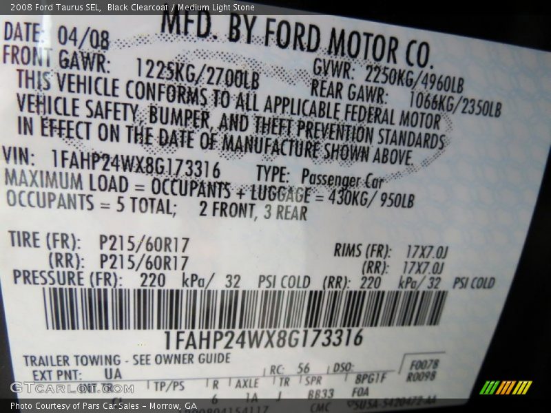 Black Clearcoat / Medium Light Stone 2008 Ford Taurus SEL