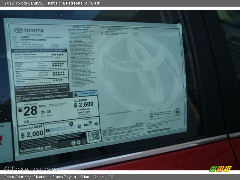 Barcelona Red Metallic / Black 2012 Toyota Camry SE