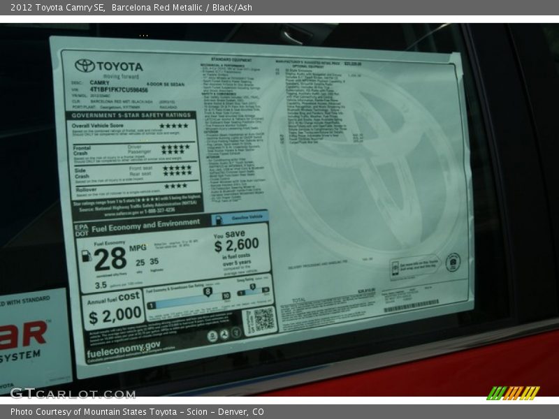 Barcelona Red Metallic / Black/Ash 2012 Toyota Camry SE