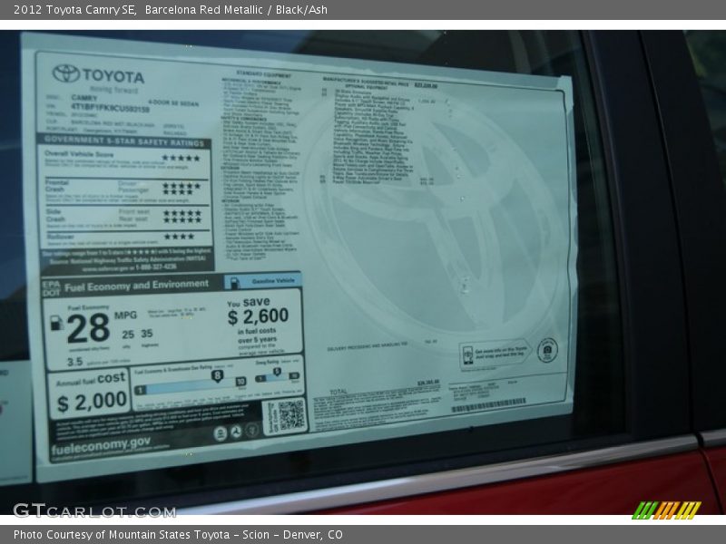 Barcelona Red Metallic / Black/Ash 2012 Toyota Camry SE