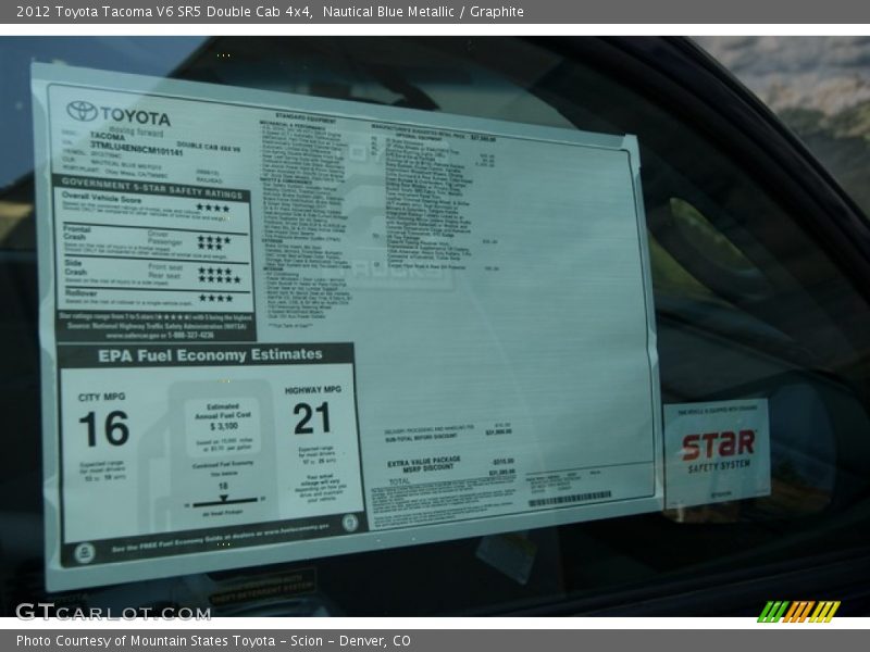 Nautical Blue Metallic / Graphite 2012 Toyota Tacoma V6 SR5 Double Cab 4x4