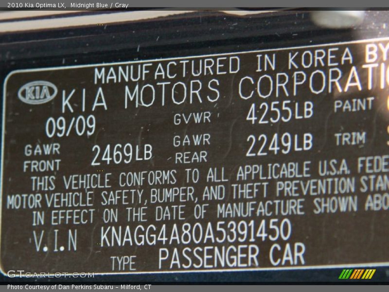 Midnight Blue / Gray 2010 Kia Optima LX