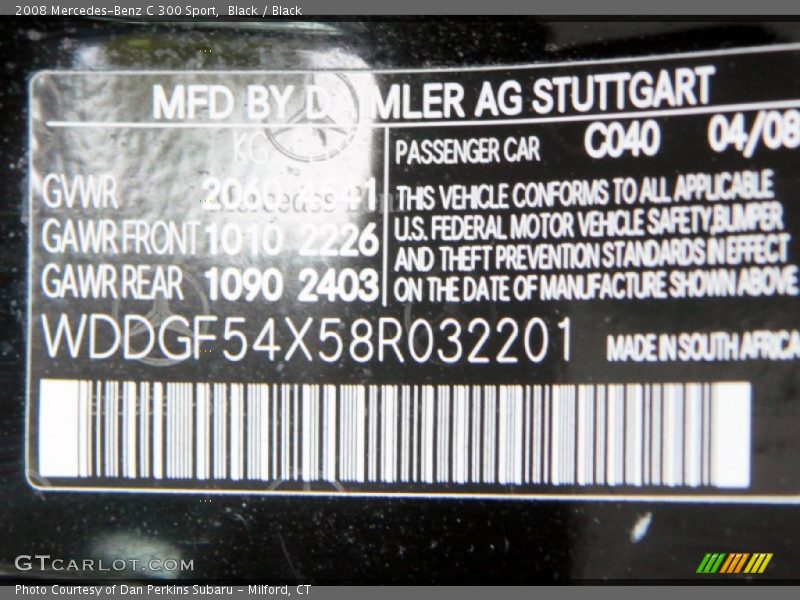 Black / Black 2008 Mercedes-Benz C 300 Sport