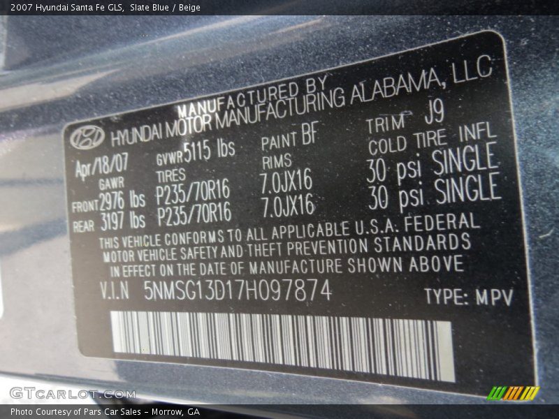 Slate Blue / Beige 2007 Hyundai Santa Fe GLS