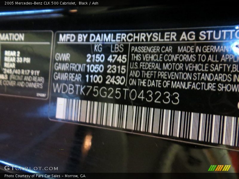 Black / Ash 2005 Mercedes-Benz CLK 500 Cabriolet