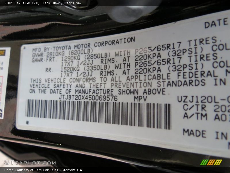 Black Onyx / Dark Gray 2005 Lexus GX 470