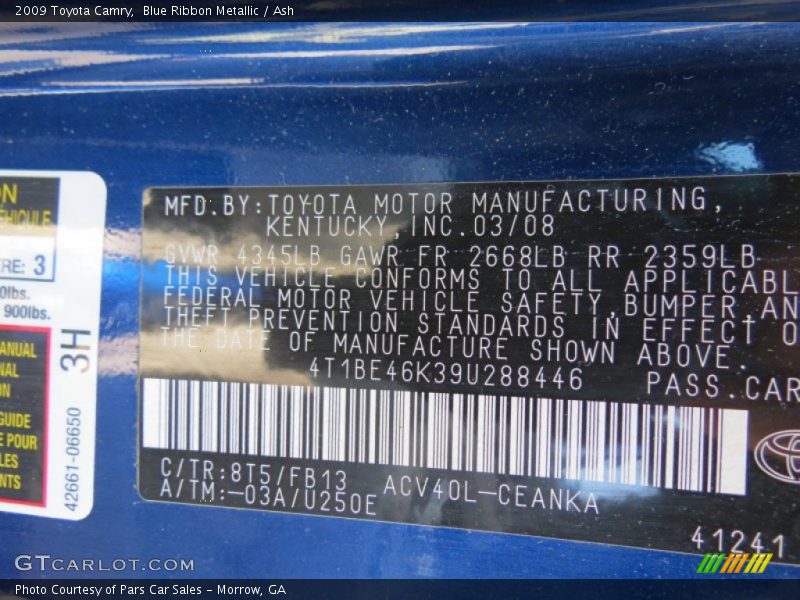 Blue Ribbon Metallic / Ash 2009 Toyota Camry
