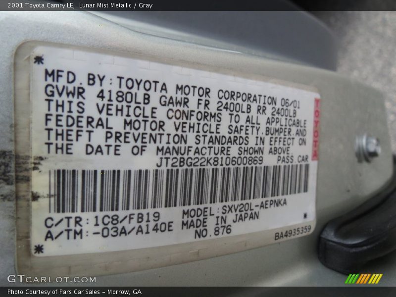 Lunar Mist Metallic / Gray 2001 Toyota Camry LE
