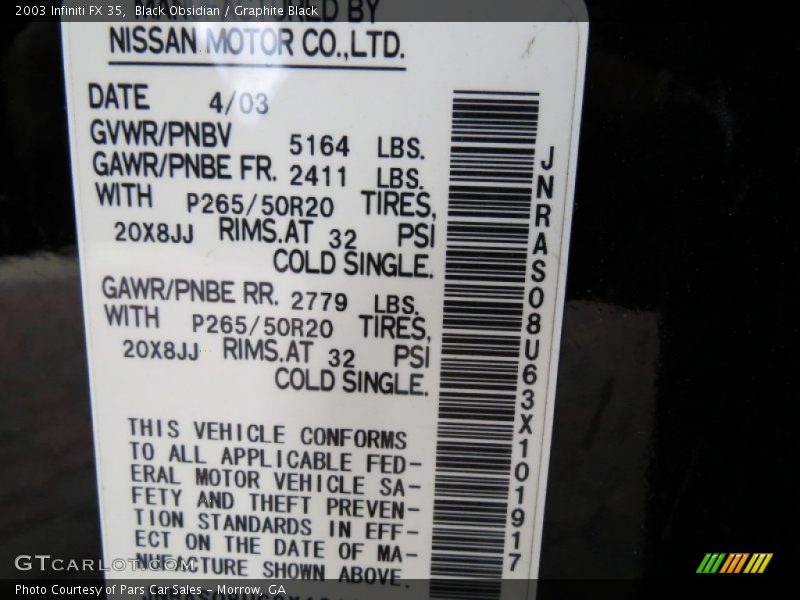 Black Obsidian / Graphite Black 2003 Infiniti FX 35