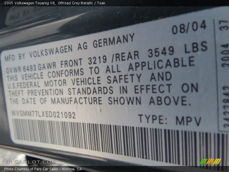 Offroad Grey Metallic / Teak 2005 Volkswagen Touareg V8