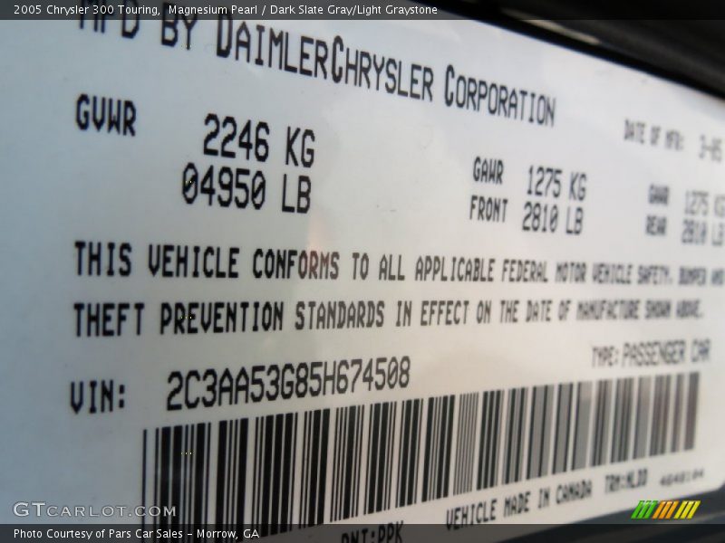 Magnesium Pearl / Dark Slate Gray/Light Graystone 2005 Chrysler 300 Touring