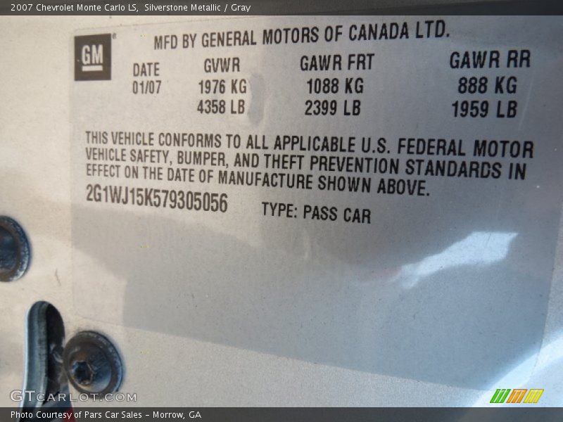 Silverstone Metallic / Gray 2007 Chevrolet Monte Carlo LS