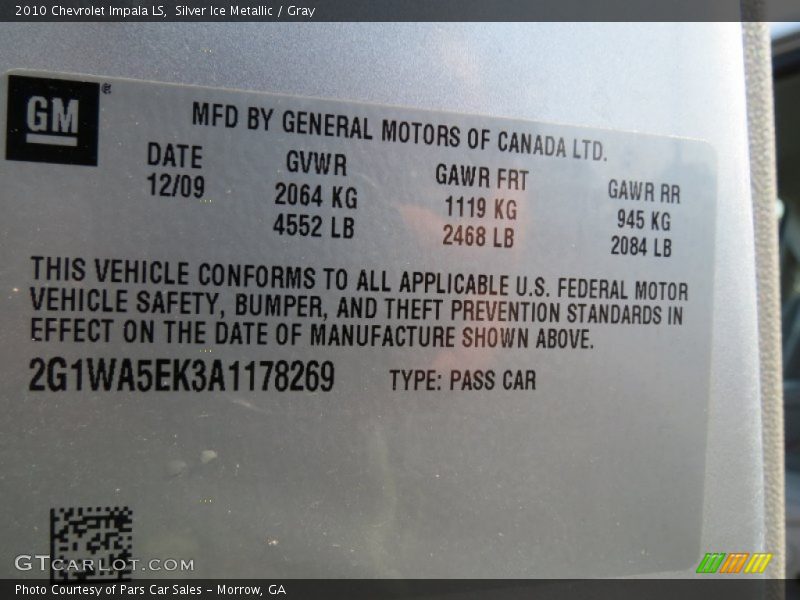 Silver Ice Metallic / Gray 2010 Chevrolet Impala LS