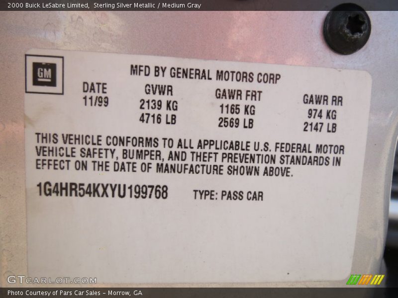 Sterling Silver Metallic / Medium Gray 2000 Buick LeSabre Limited