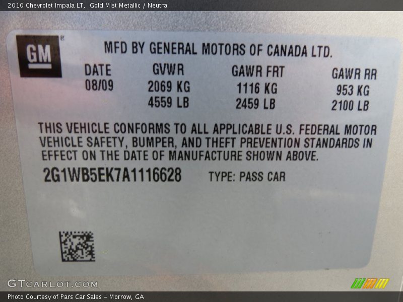 Gold Mist Metallic / Neutral 2010 Chevrolet Impala LT