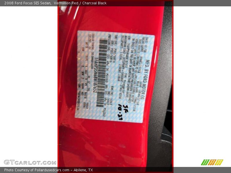 Vermillion Red / Charcoal Black 2008 Ford Focus SES Sedan
