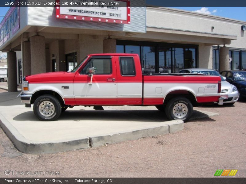 Vermillion Red / Gray 1995 Ford F150 XLT Extended Cab 4x4