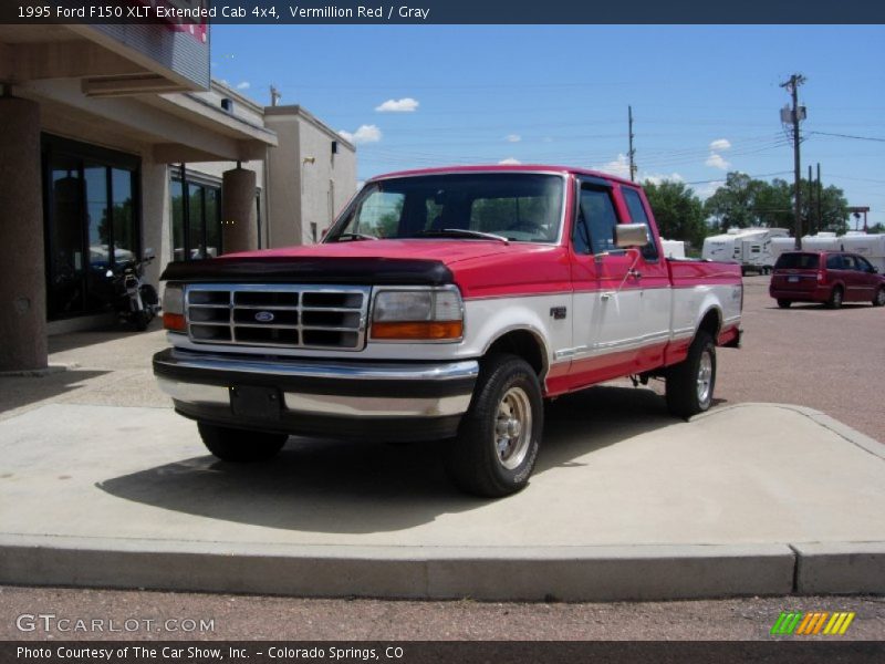 Vermillion Red / Gray 1995 Ford F150 XLT Extended Cab 4x4