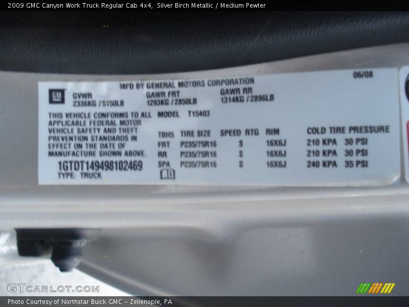 Silver Birch Metallic / Medium Pewter 2009 GMC Canyon Work Truck Regular Cab 4x4