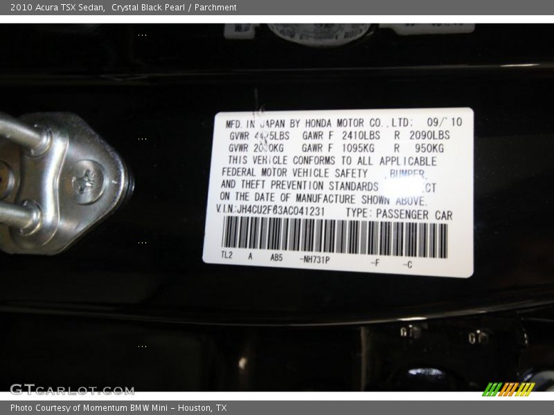 Crystal Black Pearl / Parchment 2010 Acura TSX Sedan