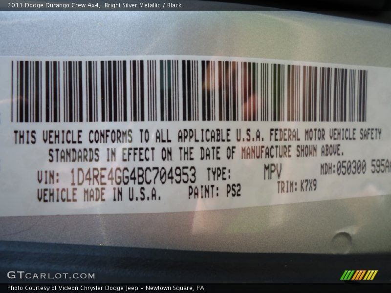 Bright Silver Metallic / Black 2011 Dodge Durango Crew 4x4