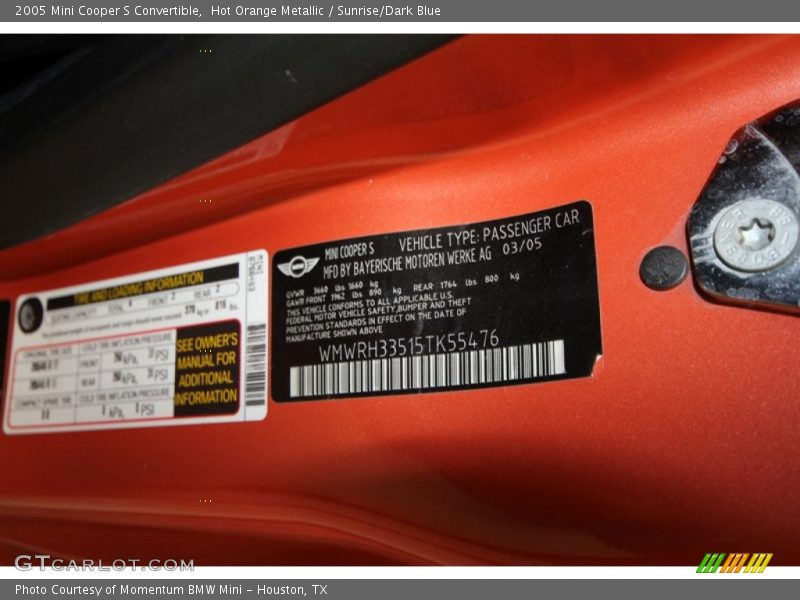 Hot Orange Metallic / Sunrise/Dark Blue 2005 Mini Cooper S Convertible