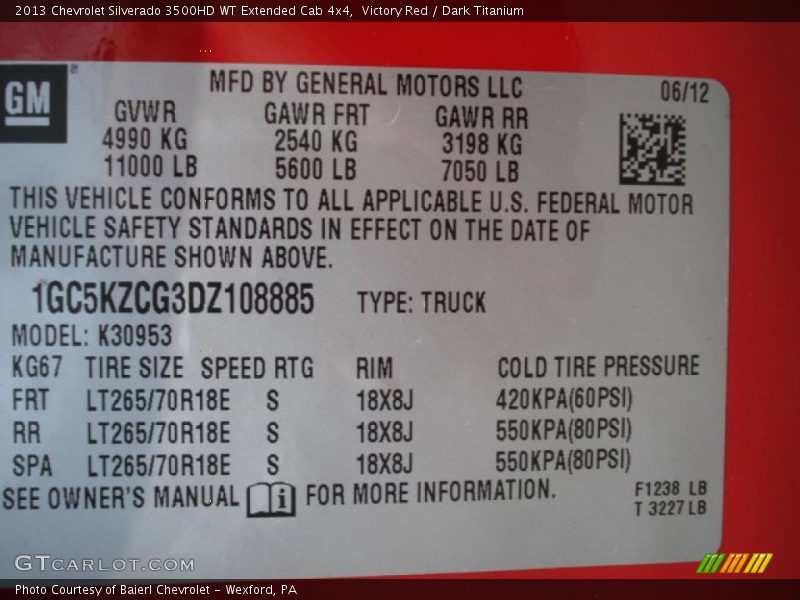 Victory Red / Dark Titanium 2013 Chevrolet Silverado 3500HD WT Extended Cab 4x4