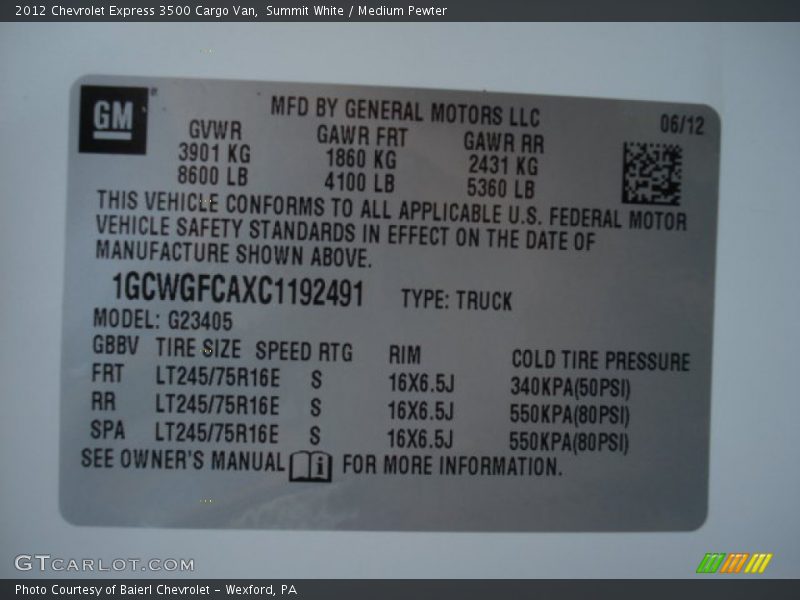 Summit White / Medium Pewter 2012 Chevrolet Express 3500 Cargo Van